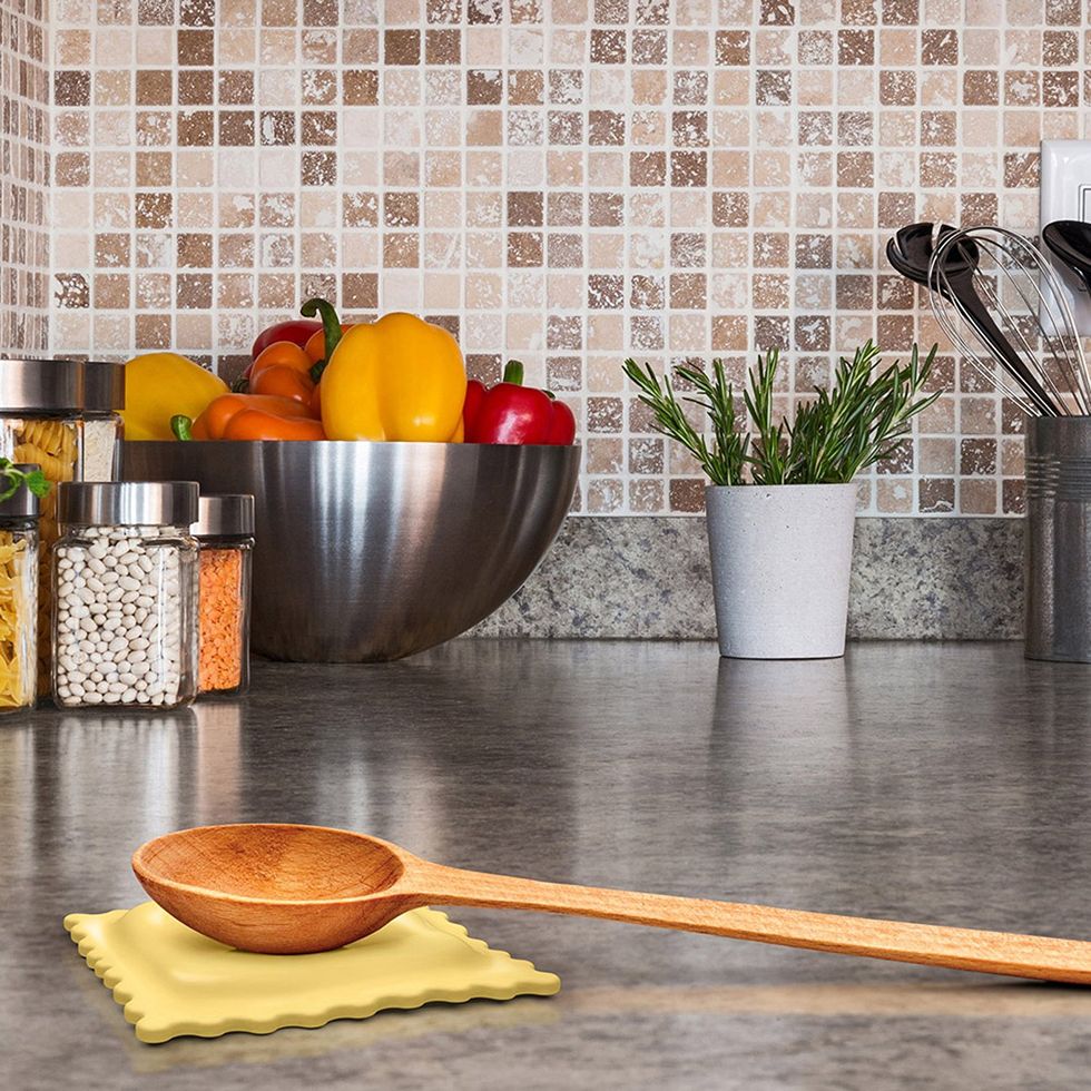 A ravioli shaped spoon rest.