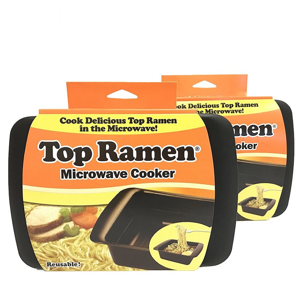 Two top ramen microwave cookers.